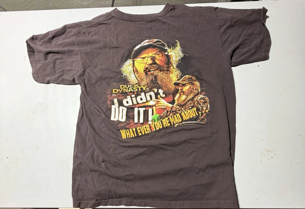 DUCK DYNASTY UNCLE SI DARK BROWN T-SHIRT LARGE "I DIDN'T DO IT" BACK