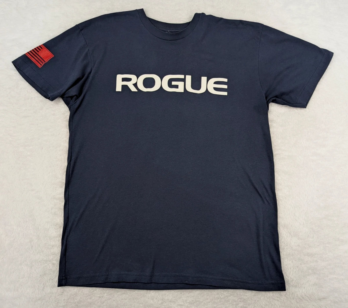 Rogue Fitness T Shirt Mens L Blue Cotton Blend USA Flag Logo Training Gym