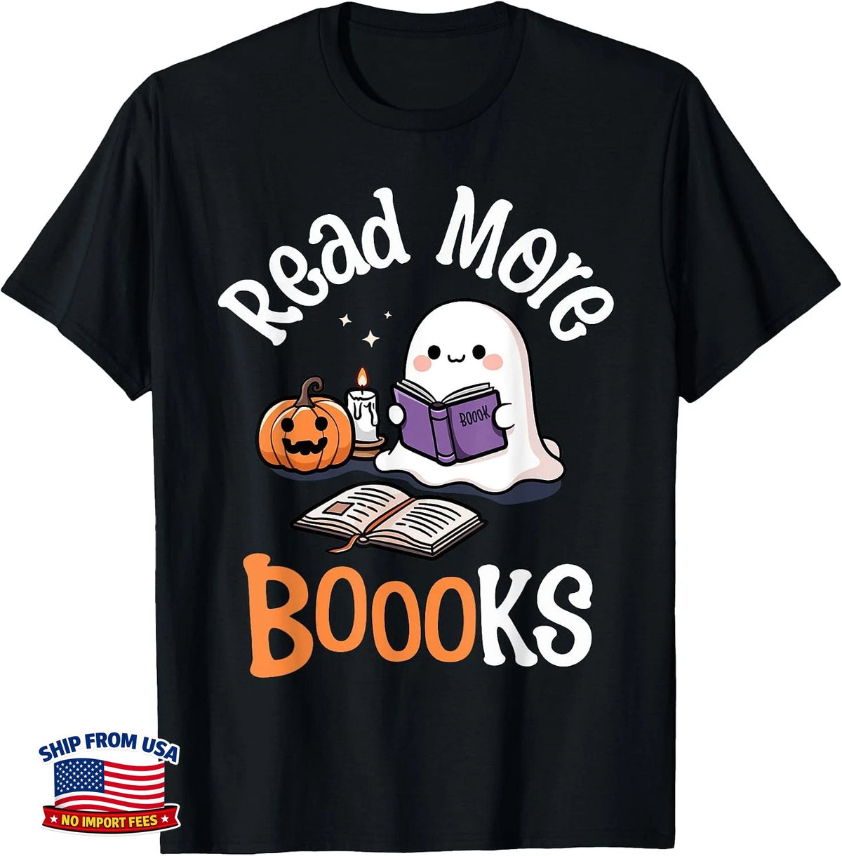 Ghost Reading Read More Books Halloween Librarian Teacher T-Shirt