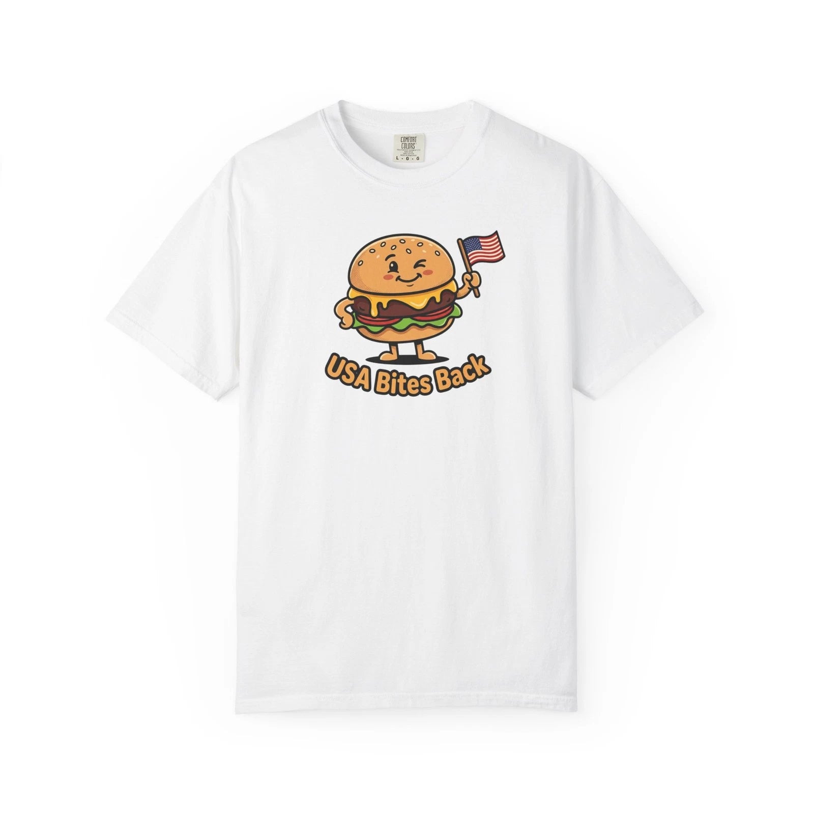 USA Burger Illustration T-Shirt | Patriotic Cheeseburger Tee, Cotton, Funny Tee