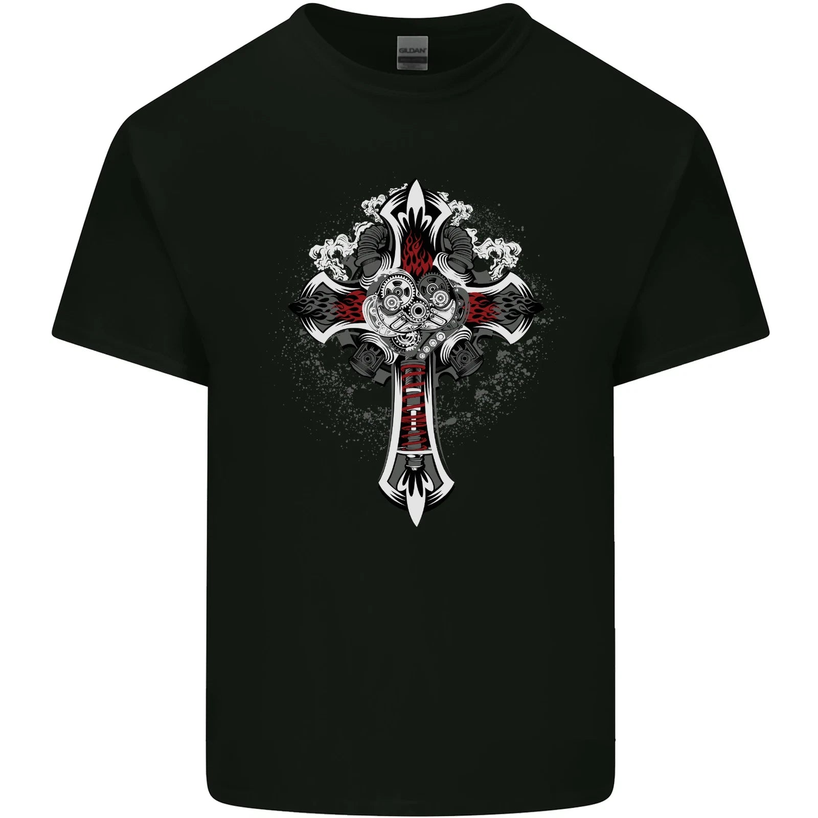 Steampunk Cross Gothic Heavy Metal Biker Mens Cotton T-Shirt Tee Top