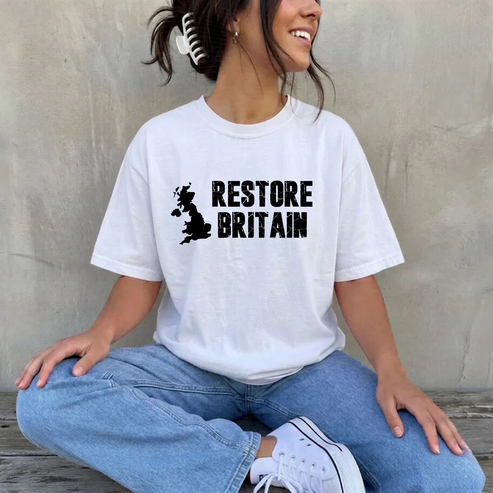 Restore Britain T-Shirt Patriotic Vintage UK Map British Statement Gift Party