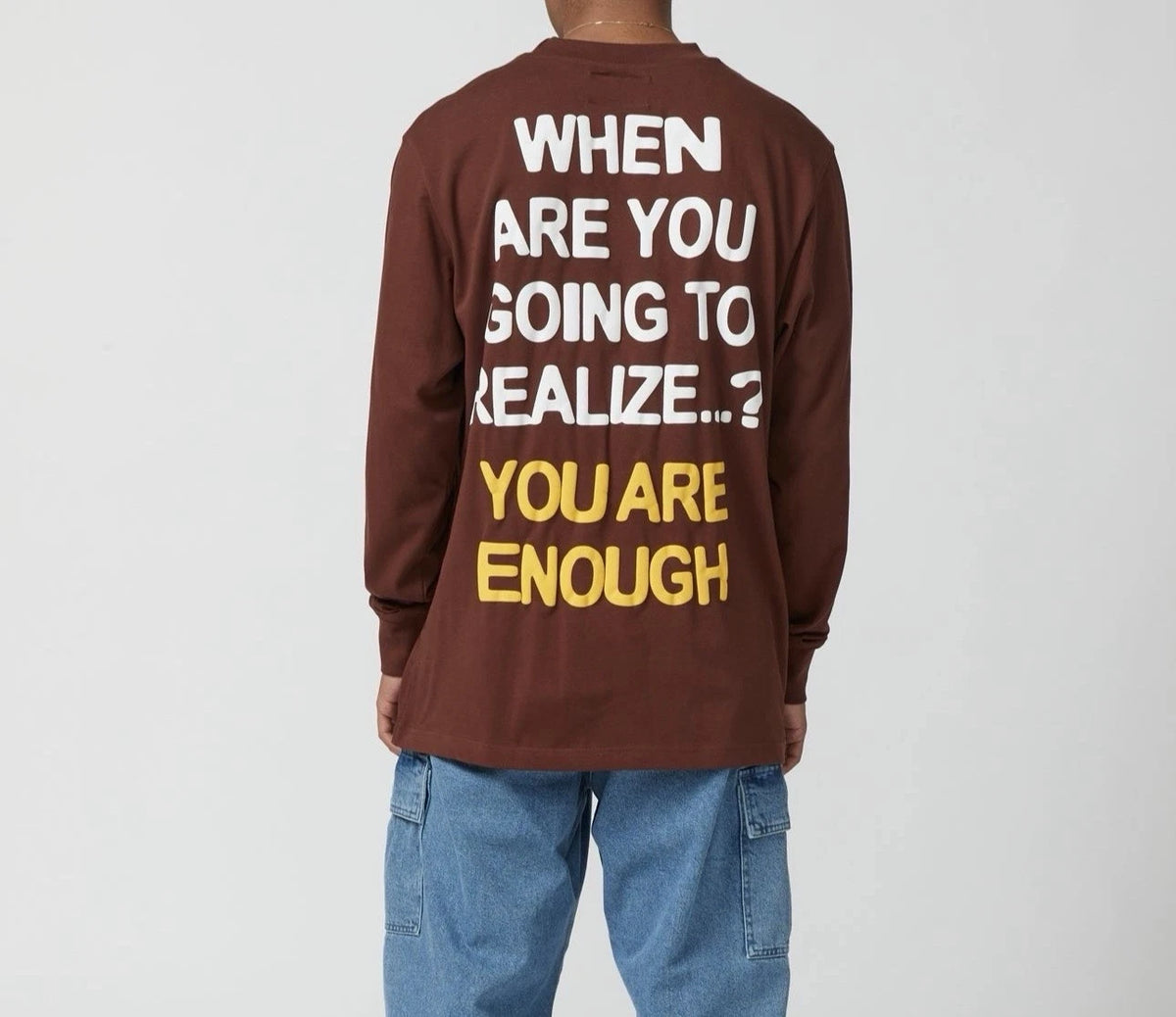 Urban Outfitters CHNGE T Shirt Men’s Large Long Sleeve Brown "You Are Enough"
