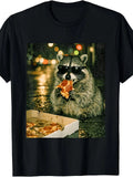 Funny Raccoon Eating Pizza T-Shirt - Retro Trash Panda Meme Graphic Tee Suitable