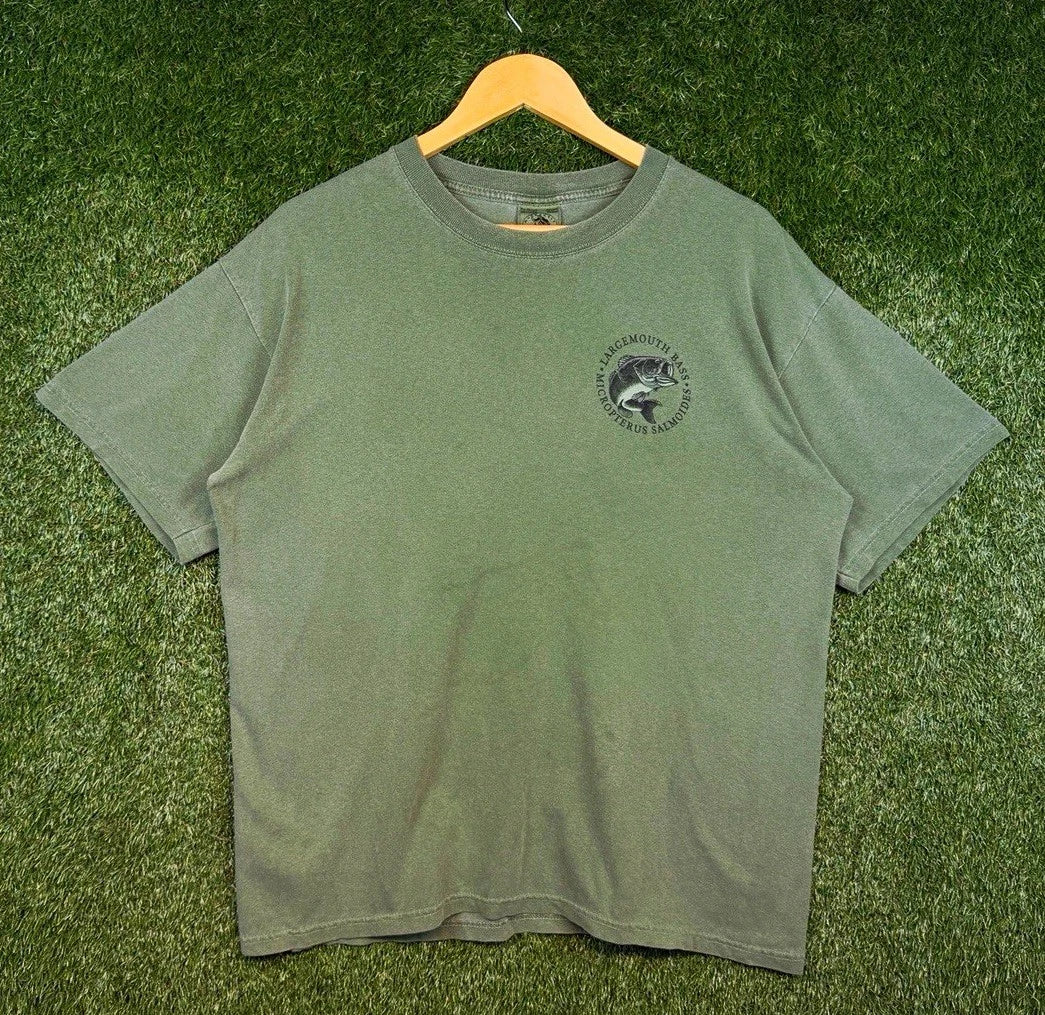 Vintage 2000’s Green Anvil Bass Fishing Outdoors Nature Graphic Tee