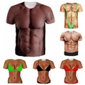 Men Streetwear Casual T Shirt Funny Fake Chest Print Gym Short Sleeve Top