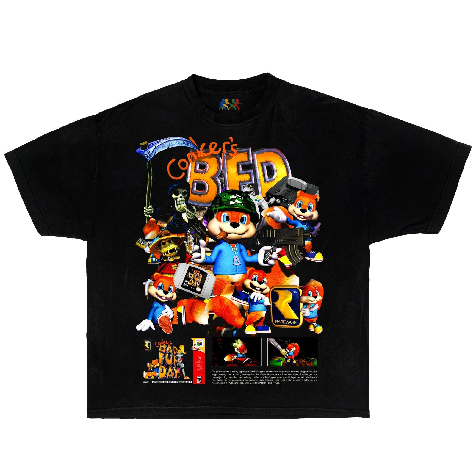 Conker’s Bad Fur Day Vintage Graphic T-Shirt Black – N64 Retro Gaming