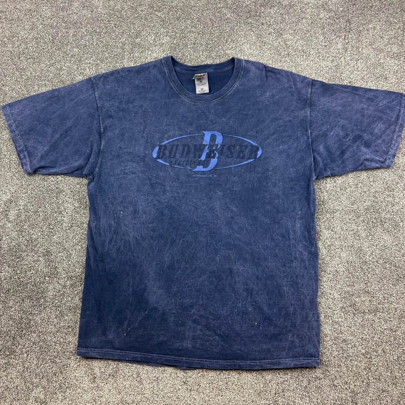 Vintage Budweiser Beer Shirt Mens XL Navy Blue Acid Wash Alcohol Drinking Bud