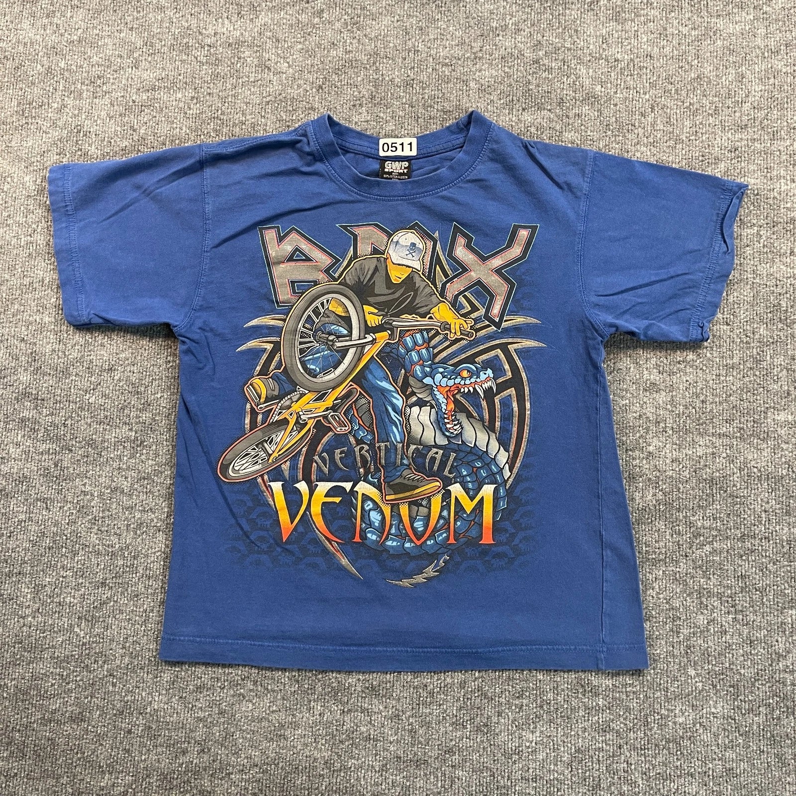 Vintage Y2K Vertical Venom BMX Bike Shirt Teens XL 18x22 Blue