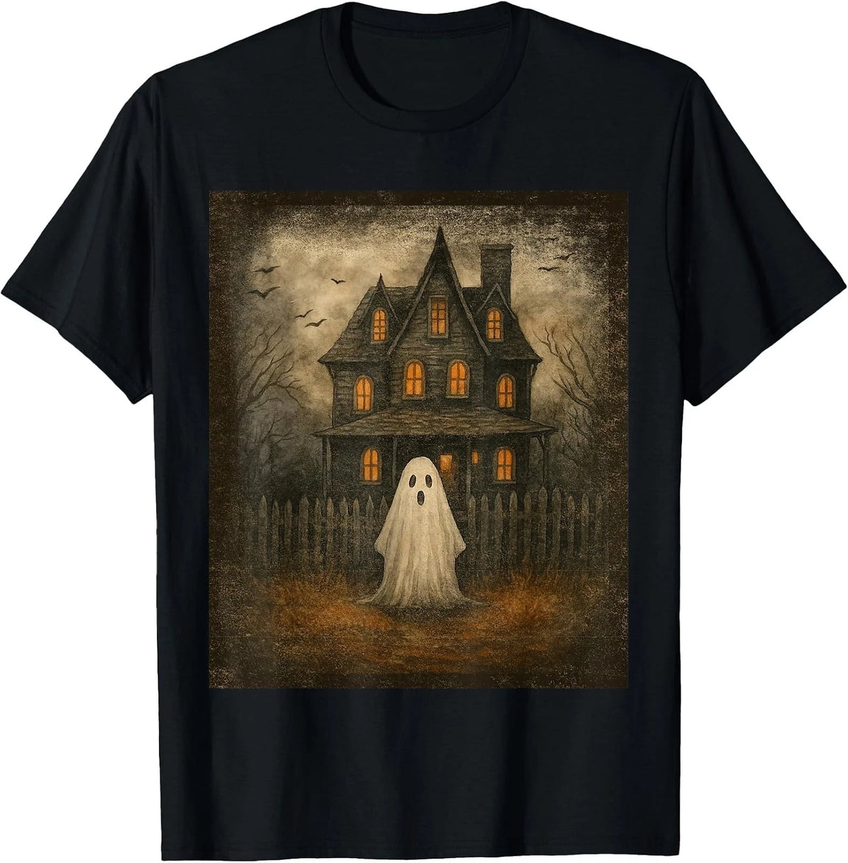 Vintage Ghost Boo Haunted House Halloween Tee for Men and Boys
