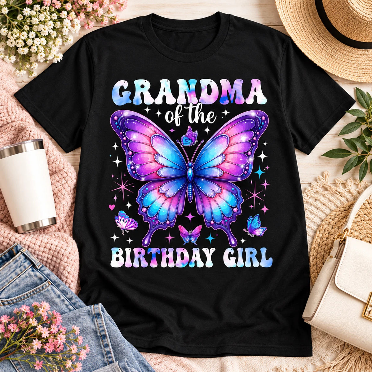 Grandma of the Birthday Girl T Shirt Butterfly Birthday Party Tee