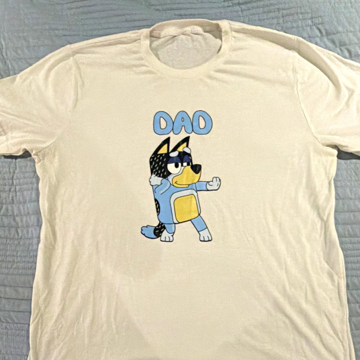 Men's White Bluey Bandit Dad Graphic Crew Neck Short Sleeve Cotton T-Shirt XL
