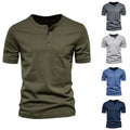 Men Casual Cotton Shirt Short Sleeve Pullover Button Henley Collar T-shirt Tee ♡