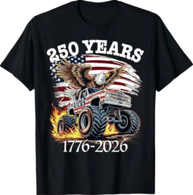 Monster Truck 250 Years 1776-2026 4th of July Eagle T-Shirt
