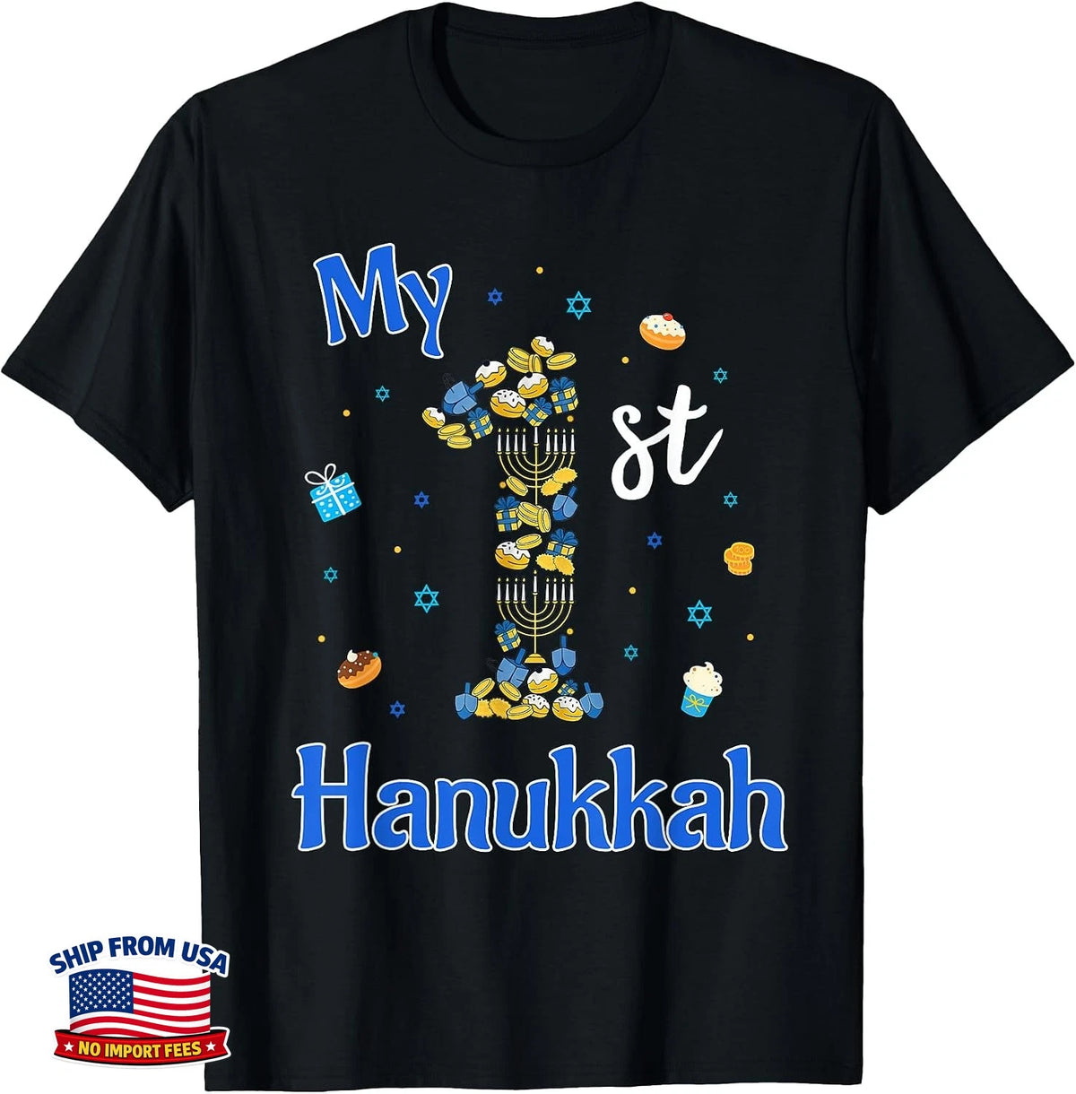My First Hanukkah Family Menorah Dreidel Jewish Chanukah T-Shirt