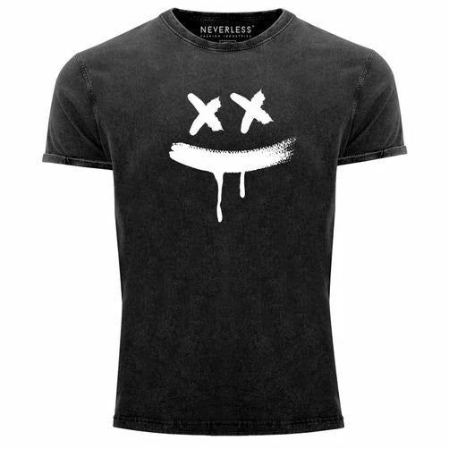 Men's Vintage Shirt Creepy Smile Sneaky Print Shirt T-Shirt Print Distressed Look