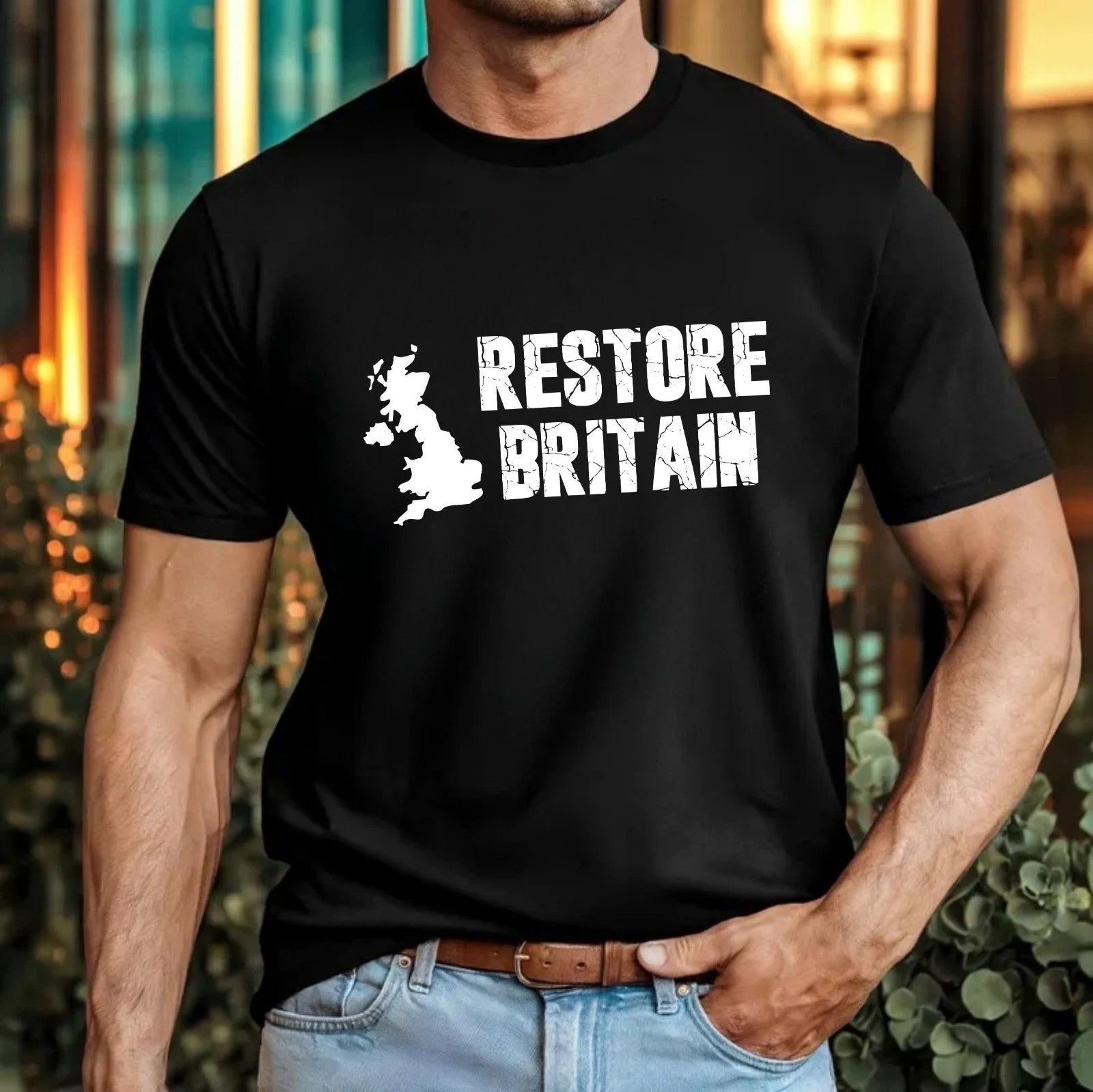Restore Britain T-Shirt Patriotic Retro UK Map British Statement Party Gift Top