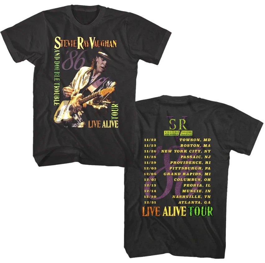 Stevie Ray Vaughan & Double Trouble LIVE ALIVE Tour 1986 Men's T Shirt Rock Band