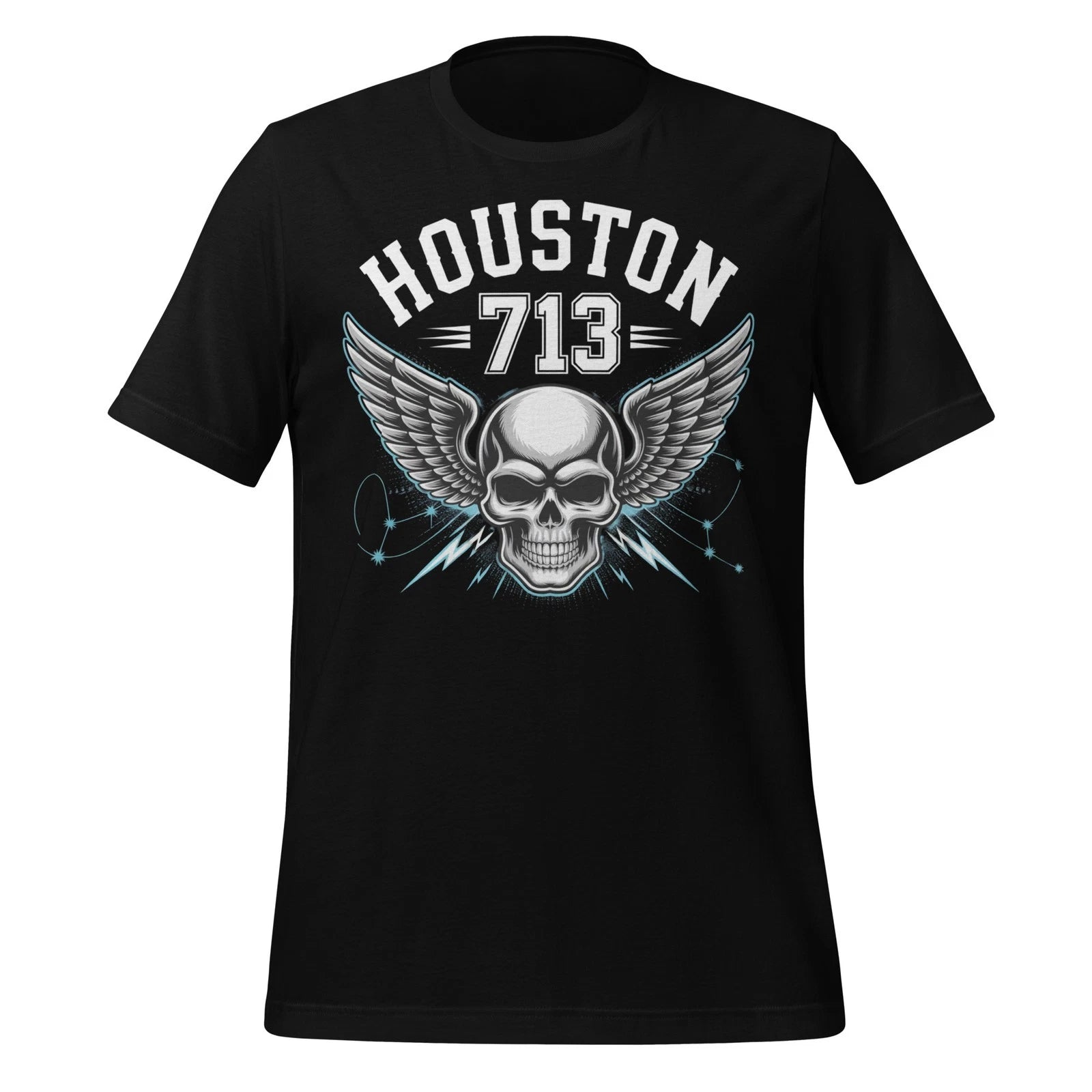 Houston 713 Skull Wings Graphic T-Shirt Urban Street Style Unisex Biker Tee