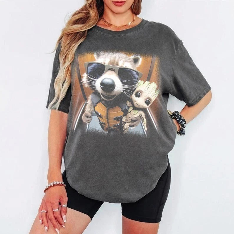 Vintage Rocket Raccoon and Groot Funny T-shirt, Genz Meme Tee, Trendy Shirt