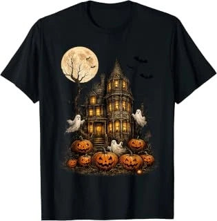 Retro Haunted House Halloween T-Shirt for Spooky Season Fun Image 1 of 3