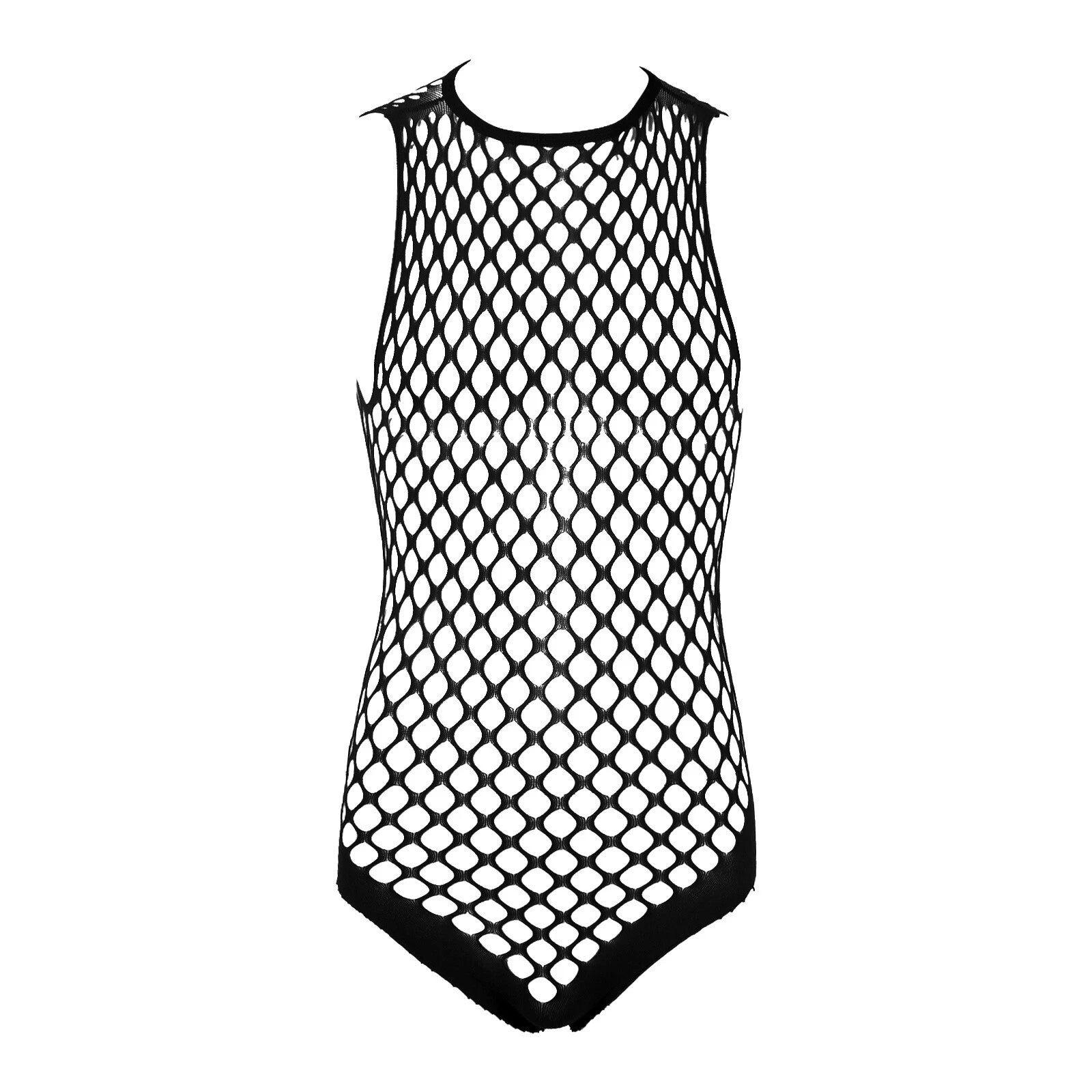 Men's Mesh Fishnet T-Shirt See-Through Round Neck Long Sleeves Tops Clubwear