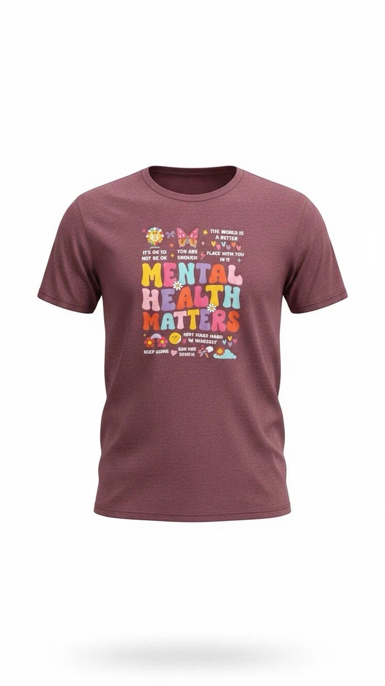Tultex Mental Health Matters T-Shirt Large L Burgundy Graphic Tee