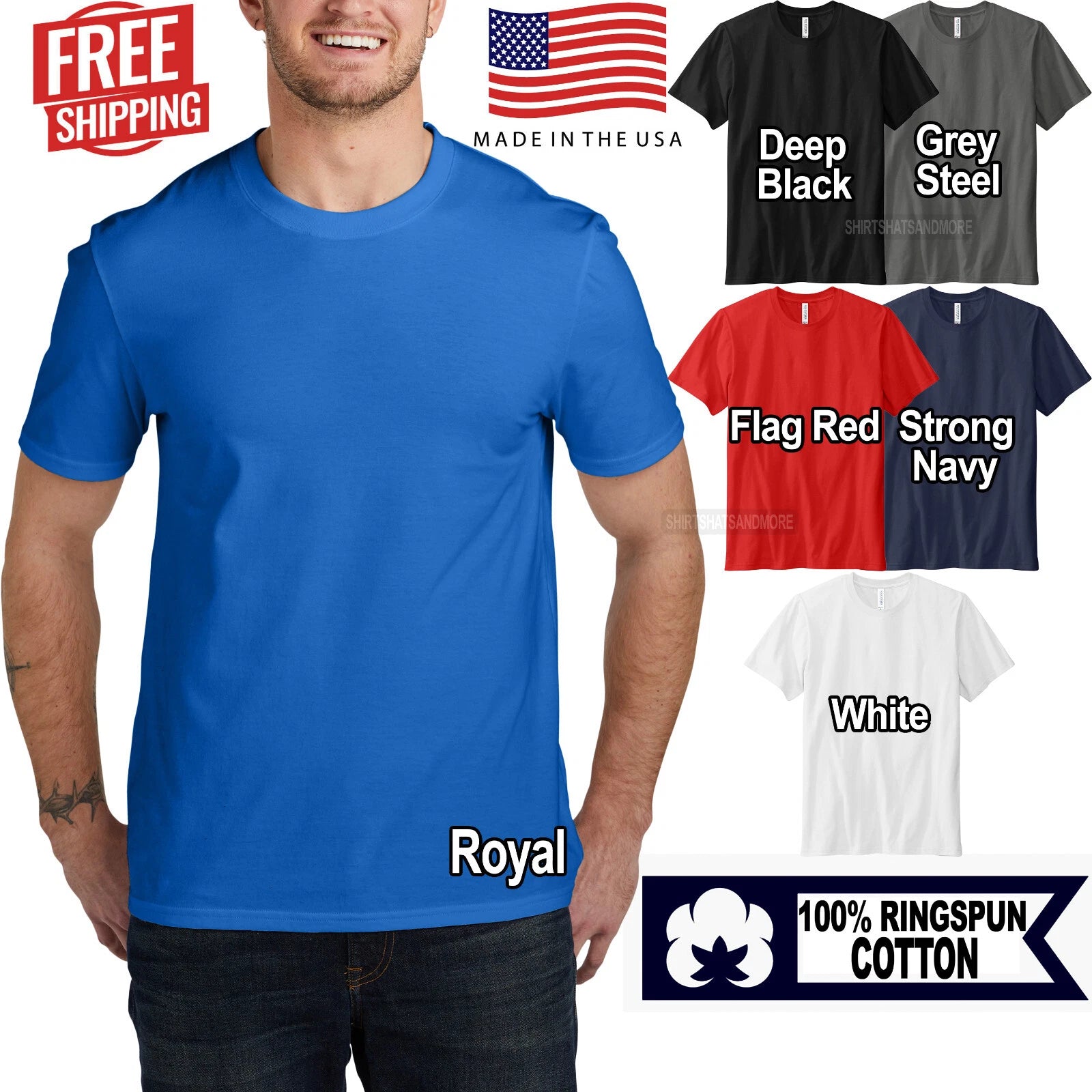 Mens USA American Made Tee 100% Soft Ring Spun 4.5 oz Cotton T-Shirt S-4XL NEW!
