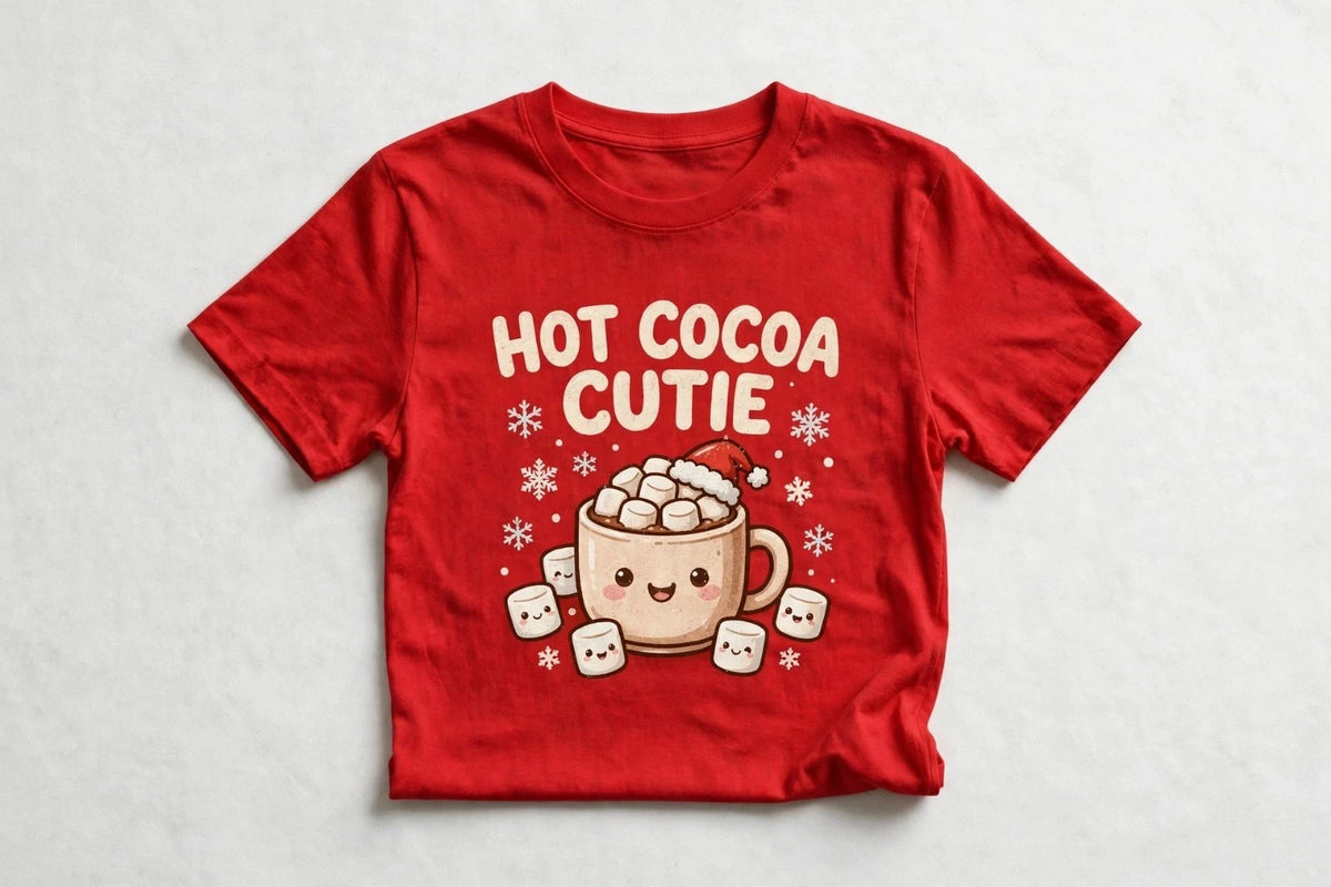 Hot Cocoa Cutie Christmas Kids T-Shirt Bella Canvas 3001Y Youth Tee