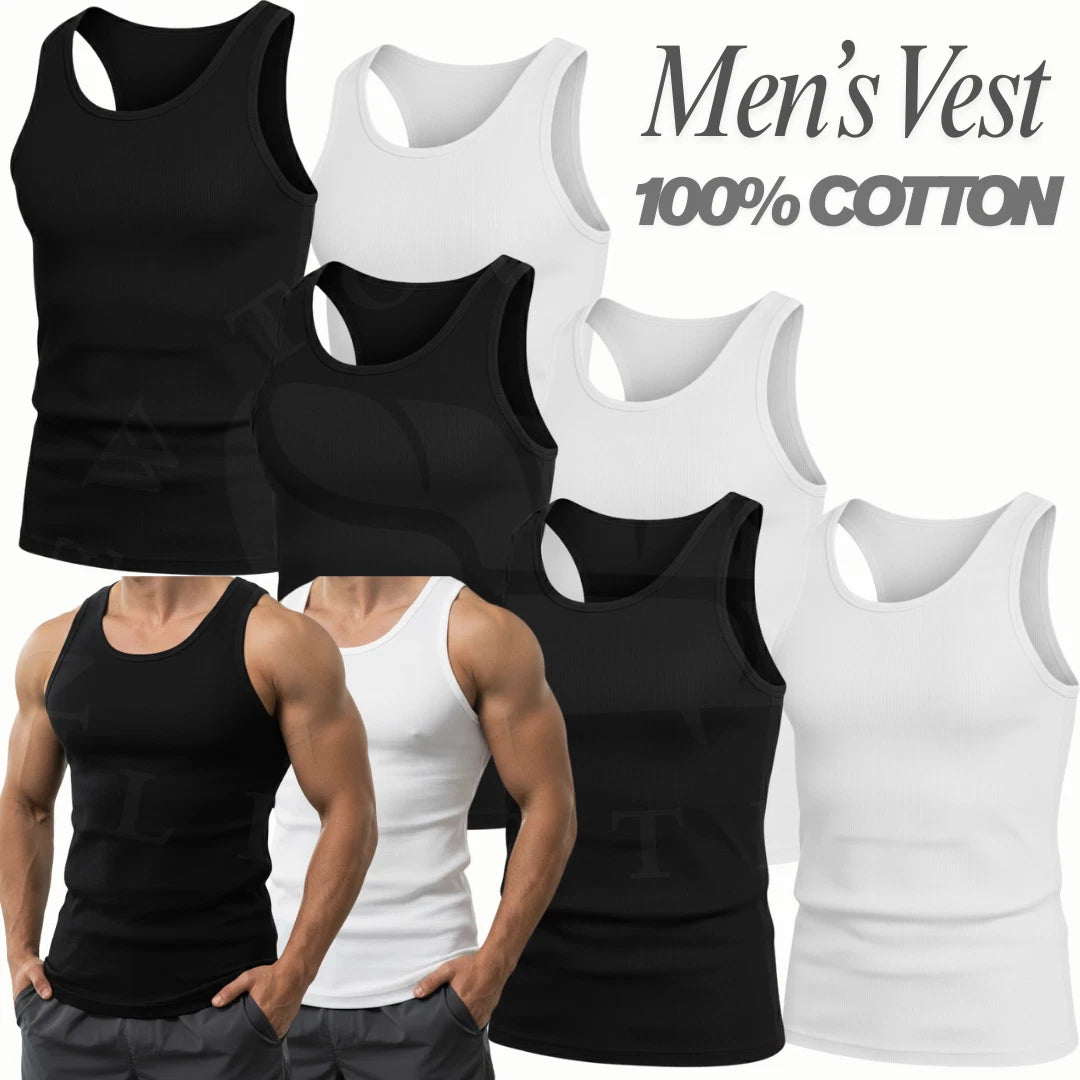 12 PCS MENS VESTS 100% COTTON TANK TOP SUMMER TRAINING GYM TOPS PLAIN S-2XL UK