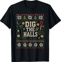 Dig The Halls Metal Detecting Christmas Knit Pattern T-Shirt