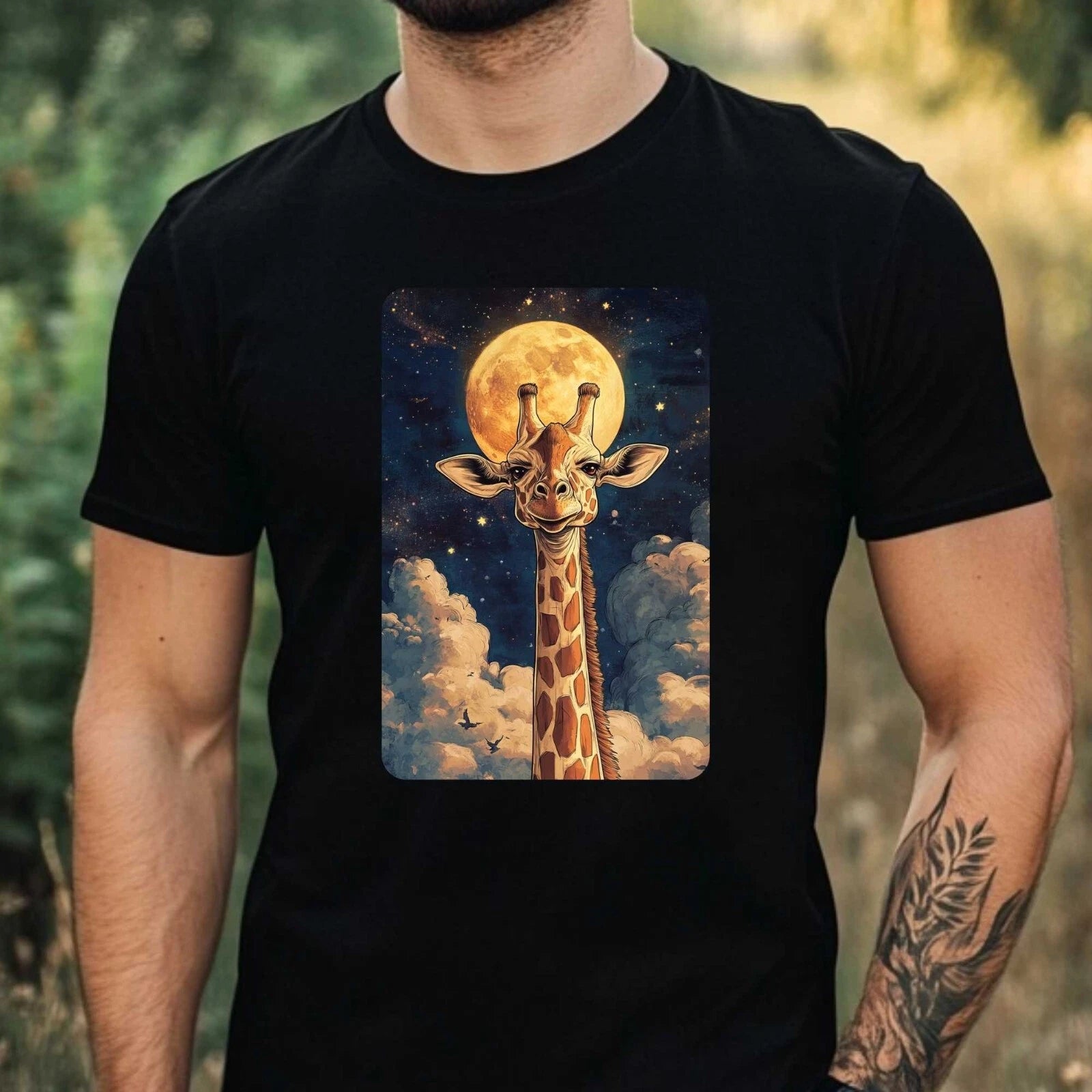 Mens Giraffe Anime Style Print Cotton T-Shirt Size XS to 5XL