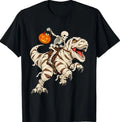 Funny Skeleton Riding Mummy Dinosaur Trex Halloween  T-Shirt