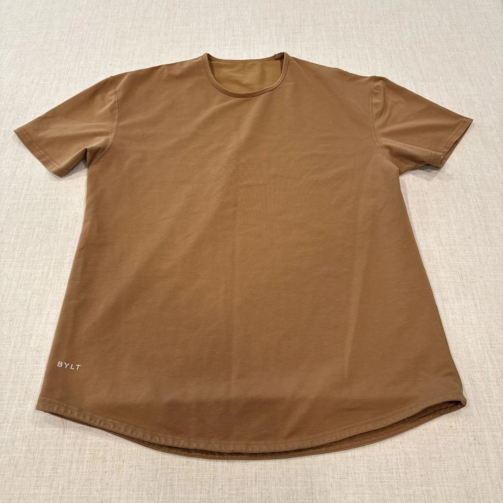 BYLT Shirt Mens XL Brown Lux Blend Active Minimalist Gym Short Sleeve Tee