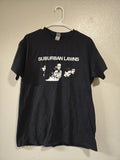 "SUBURBAN LAWNS" MENS LARGE BLACK TSHIRT, MUSIC, POSTPUNK, PUNK, SOFT ROCK,...