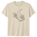 Crescent Moon And Botanical Leaves Womens T-Shirt Celestial Boho Style
