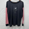 90s Y2K Handmade Screen Print Monster Dinosaur Layered Striped Long Sleeve
