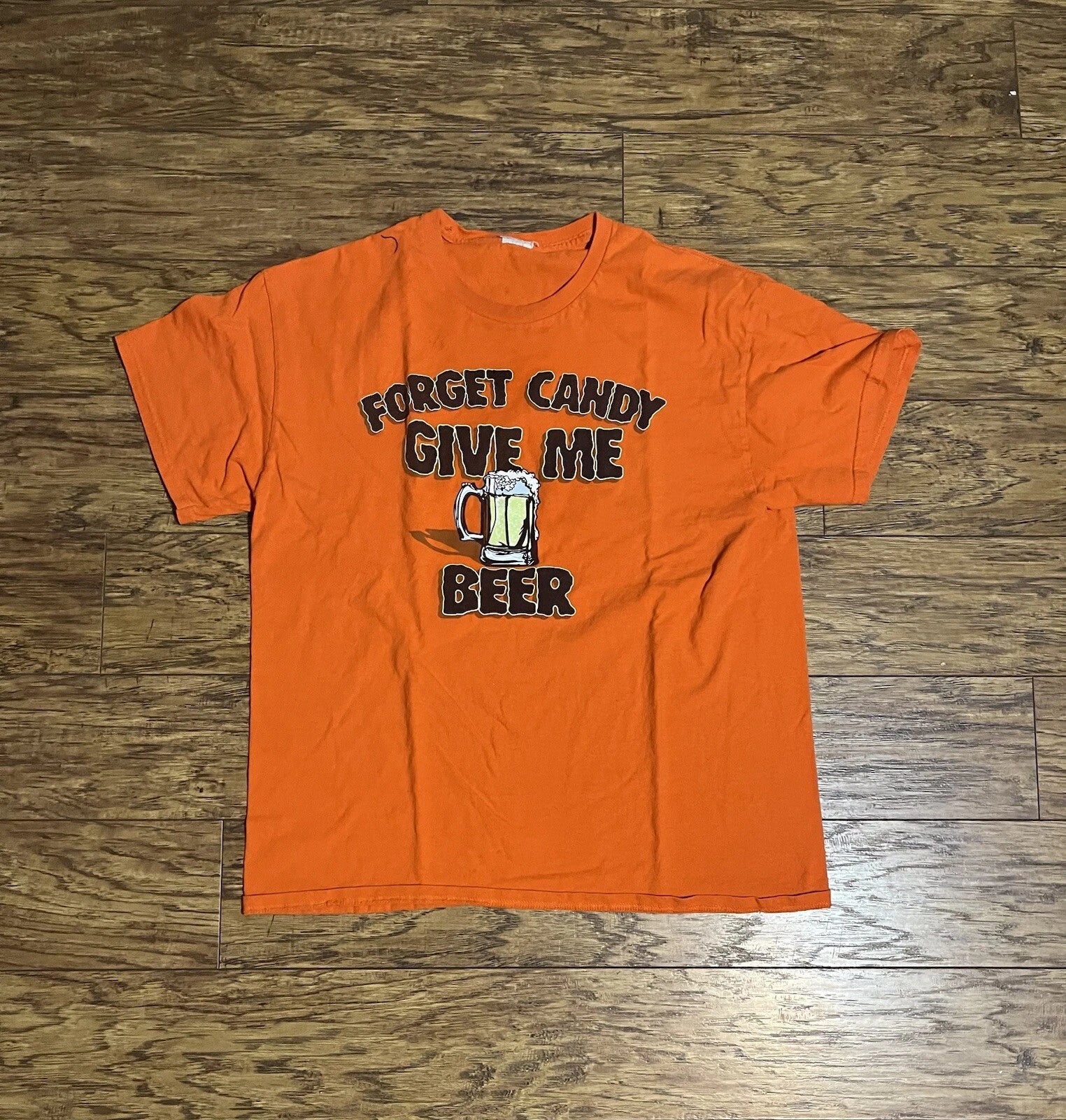 “Forget Candy, Give Me Beer” Gildan Men’s 100% Cotton Size Large  T-Shirt