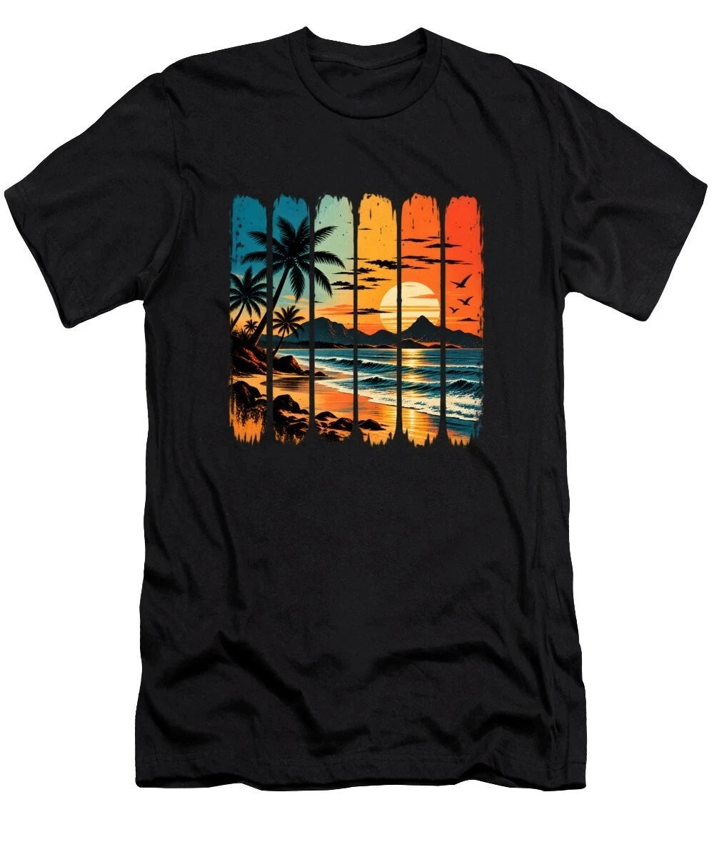 Tropical Sunset Beach Palm Trees Retro Vintage Gift Unisex T-Shirt graphic shirt