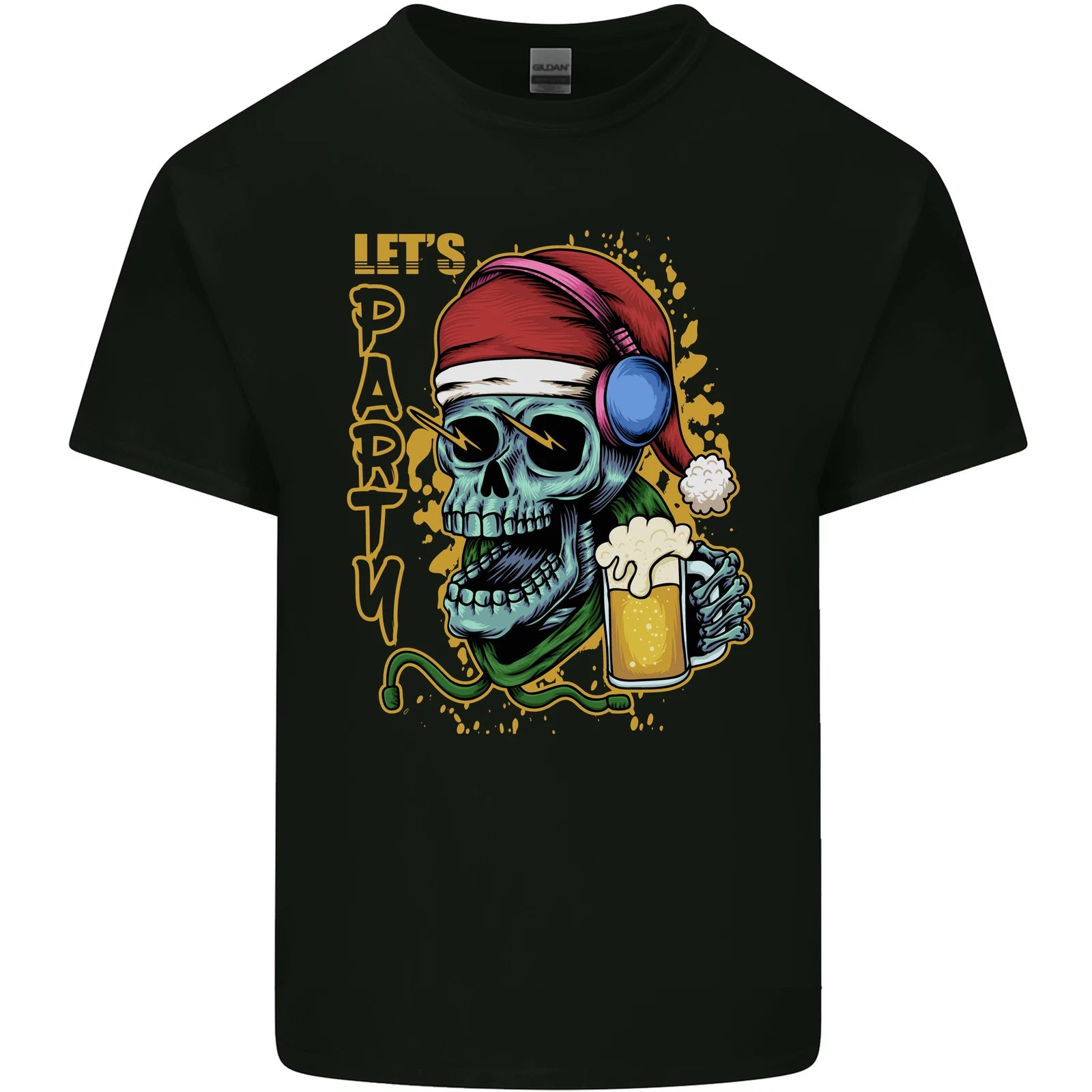 Christmas Party Skull Drinking Beer Alcohol Mens Light Cotton T-Shirt