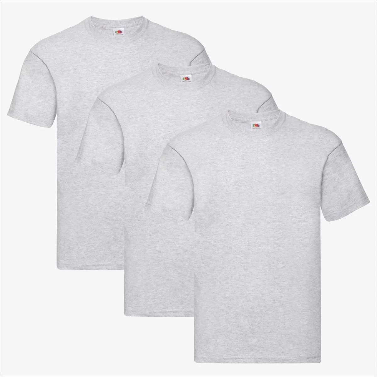 Fruit of the Loom Mens T-Shirt 3-Pack Set Plain Cotton Grey Casual Crew Top