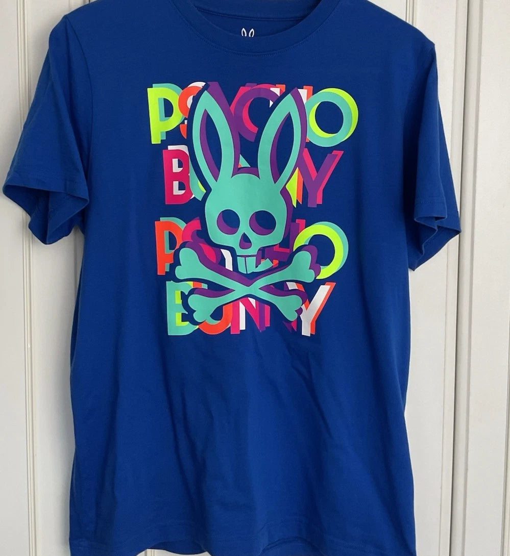Psycho Bunny Mens T-Shirt Size 4 Medium Blue Graphic Logo Short Sleeve Tee