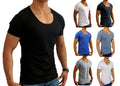 NEW MENS PLAIN DEEP SCOOP T SHIRT SLIM FIT S - XXL EURO CASUAL MUSCLE FASHION