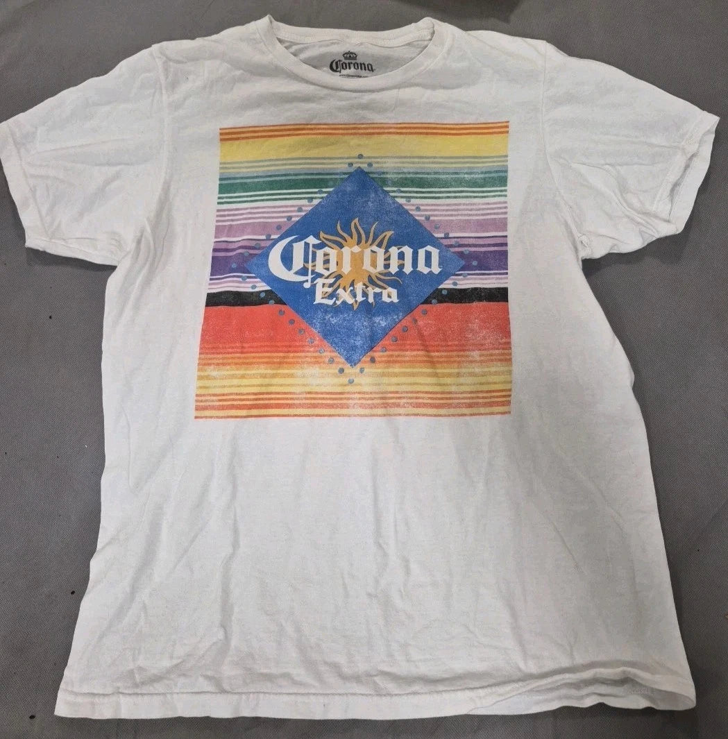Corona Extra Beer White Medium T-Shirt Men's Size M Logo Spellout. Colorful