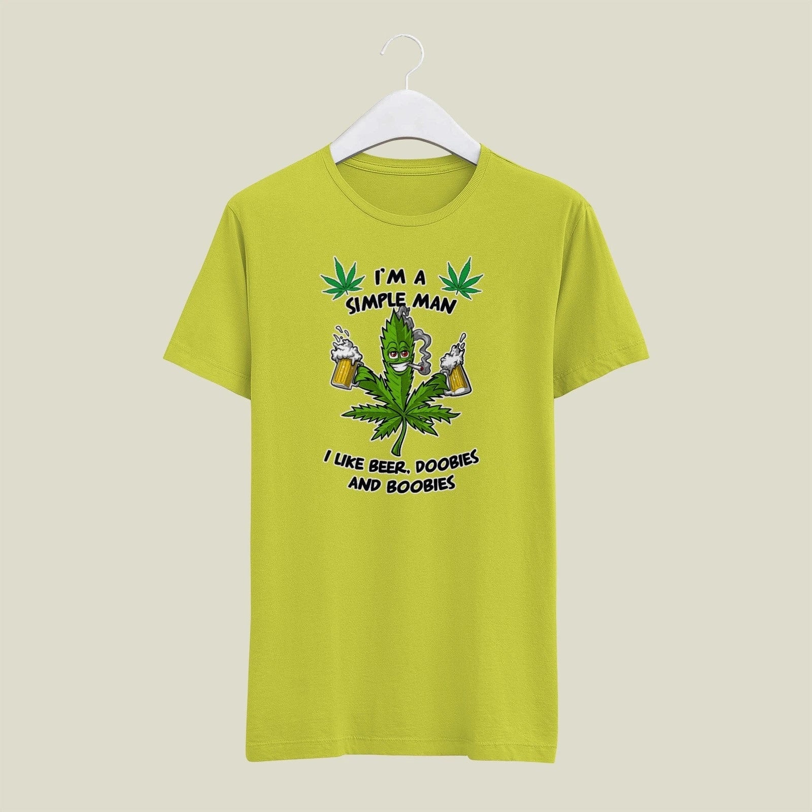 Yellow X-LARGE  Mens Gildan T Shirt Simple Man Beer Doobies Boobies 420 Weed