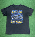 Vintage Y2K Ride Fast Live Slow Lightning Graphic Motorcycle Men’s Large T Shirt