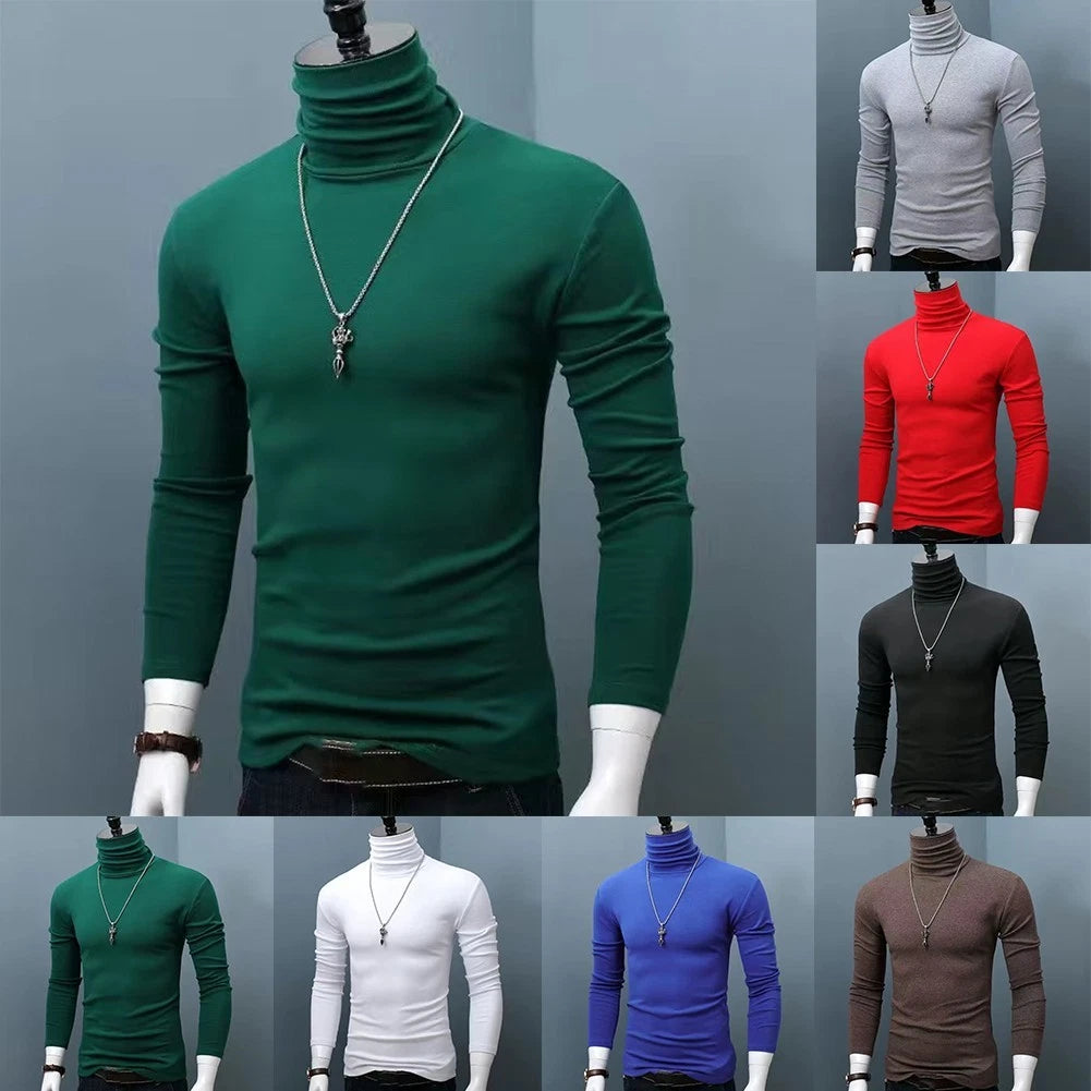 Trendy Men's Winter Long Sleeve Slim Fit T Shirt with Cozy High Collar
