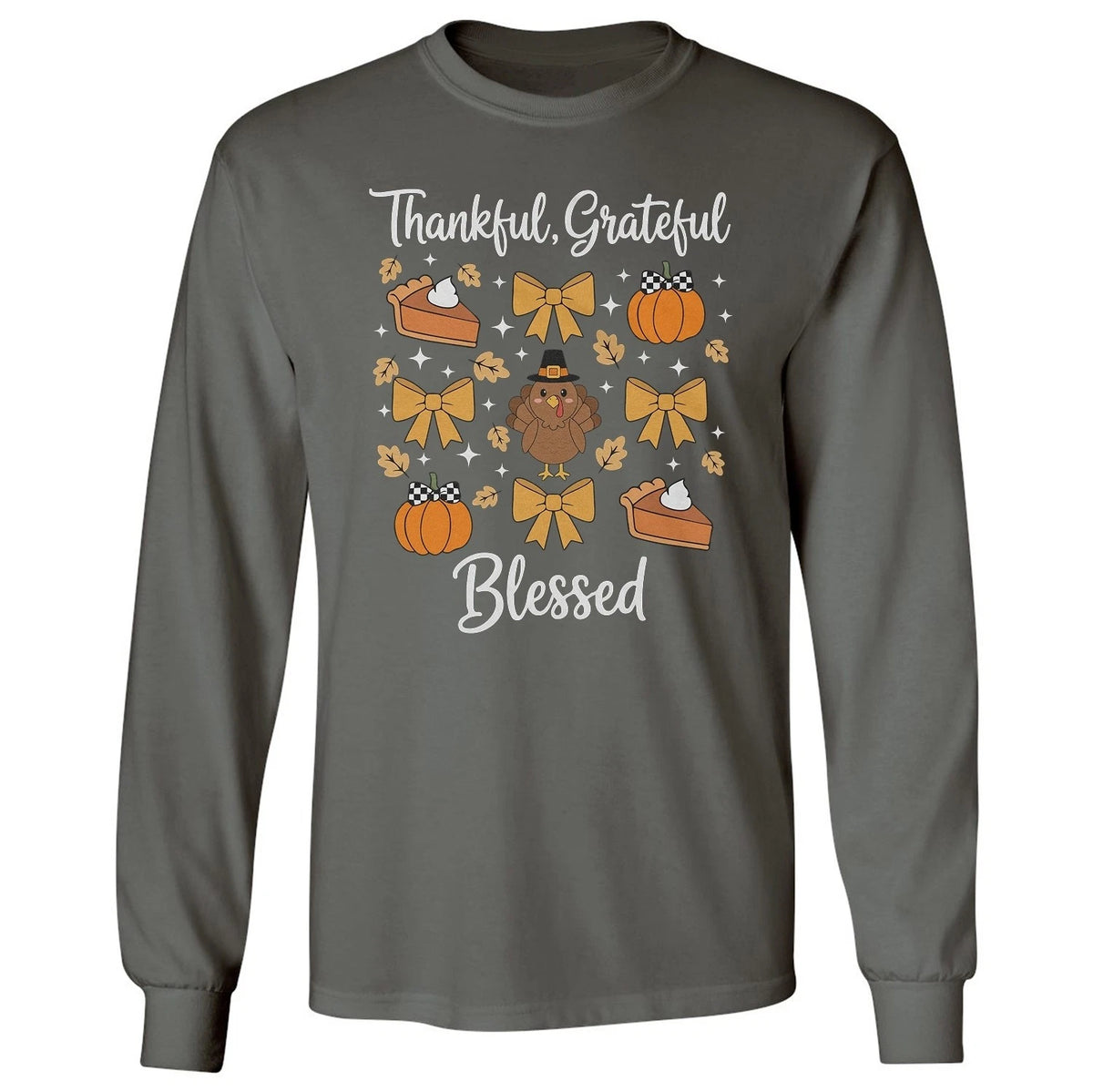 Thankful Grateful Blessed Turkey Thanksgiving 2025 Long Sleeve T-Shirt