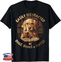 Librarian Bibliophile T-Shirt Easily Distracted By Dogs Books Coffee