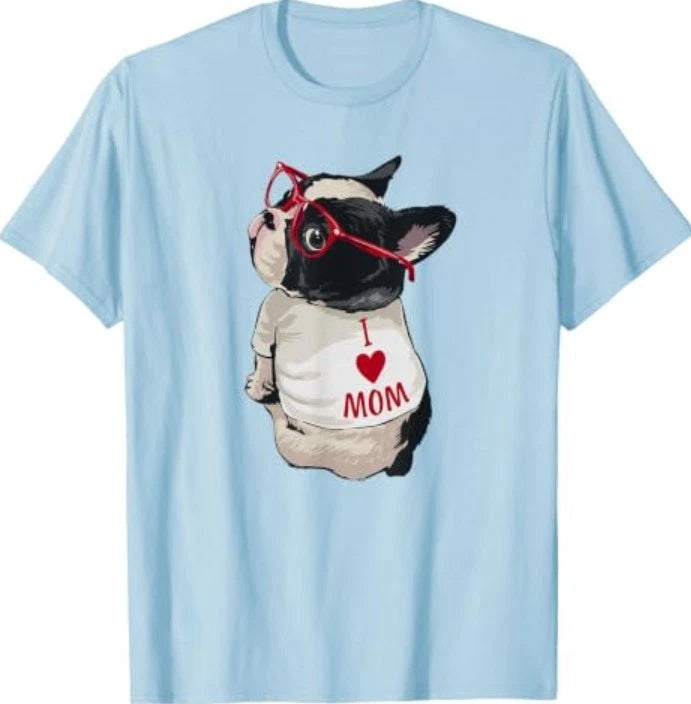Womens Girls Love I Heart Mom Boston Terrier Puppy Dog Lover T-Shirt Image 1 of 2